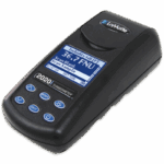 A black 2020i Portable Turbidity Meter by LaMotte features a digital screen with measurement options and several blue control buttons arranged below the display.