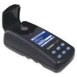 A black handheld TC3000T Turbidity meter with a digital display screen showing readings, five control buttons, and an open sample compartment lid.