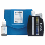 The LaMotte Thymol Blue pH Test Kit 8.0 - 9.4 pH - 2112-01 features a blue carrying case, a “Thymol Blue Indicator” dropper bottle, test tube, and a color comparator showing the pH scale from 8.0 to 9.4.
