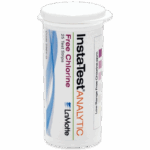 A white plastic container labeled Insta-Test ANALYTIC Free Chlorine with 25 Low Range Free Chlorine Test Strips - 2964-G by LaMotte, designed for accurately measuring low range free chlorine ppm.