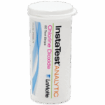 A white plastic container labeled Insta-Test Analytic Chlorine Dioxide 50 Test Strips by LaMotte, including the Low Range Chlorine Dioxide Sanitizer Test Strip - 2999LR. The container features a white lid and blue graphics on the side.