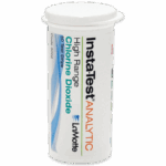 A white plastic container labeled Insta-Test ANALYTIC High Range Chlorine Dioxide, 50 Test Strips, LaMotte—Chlorine Dioxide Sanitizer Test Strips - 3002—stands upright against a light background.
