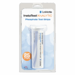 A package of LaMotte Insta-Test Analytic Phosphate Test Strips, containing 25 strips, in a clear plastic container with a blue and white label, displayed against a light blue and white background.