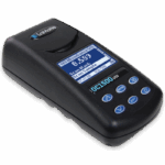 A portable LaMotte Model DC1500 Absorbance Colorimeter Lab device with a digital display showing absorbance values and several blue and white control buttons below the screen.