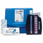 The Chlorine in Drinking Water Test Kit - 3312-01 features a blue case, test tablets, a test tube, and a color comparator for measuring chlorine levels from 0.1 to 1.0 ppm.