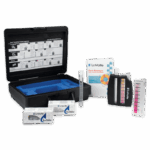 A LaMotte POOL MGR Tablet Series Test Kit - 3363-NJ-01 with a black carrying case, test tubes, color comparator, test tablets, instruction booklet, and replacement color chart, all displayed on a white background.