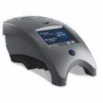 A sleek, gray electronic device, the WaterLink Spin Touch BC - 3586 features a touchscreen display with a visible menu and a blue circular button below the screen. Compact and modern, it’s designed for convenient desktop use.