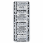 A packet labeled pH 10.0 Buffer with multiple sections of text, including safety information, code numbers, and the brand LaMotte TesTabs Buffer Tablets 3985, printed in black on a white background.