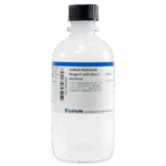 A white plastic bottle with a black screw cap labeled Sodium Hydroxide Reagent with Metal Inhibitor by LaMotte, with hazard information and a barcode on the label.