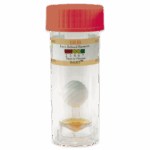A clear plastic test vial with an orange cap labeled Iron Related Bacteria Test IRB-BART - 5-0024. Inside, a white ball is suspended above orange liquid. The label features a color scale for tracking days to visible bacterial growth.