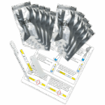 A Lead Screening Test Kit - 5-0140, featuring ten foil packets, a dropper, a test tube, and illustrated instruction sheets with step-by-step guidance and highlighted result indicators.