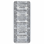 A blister pack labeled Calcium Hardness Indicator with printed safety and contact information from LaMotte TesTabs, including a phone number and regulatory details.