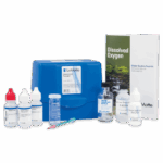 A LaMotte Dissolved Oxygen Test Kit - 5860-01 includes reagent bottles, a glass sample bottle, a plastic case, two syringes, and an instruction manual, all displayed on a white background.