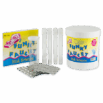 The Funky Faucet Sink Science kit features a large white container, four clear test tubes with caps, experiment packets and tablets, plus a detailed booklet for hands-on science fun.