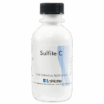 A white plastic bottle labeled “Sulfite C” with the LaMotte logo and the text “For chemical tests only” on the front. The bottle has a white cap and a blue wave design on the label.