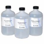 Tres botellas transparentes etiquetadas como Soluciones TDS de Conductividad 6419-L, cada una con valores diferentes: 74 umhos/cm (52ppm TDS), 1413 umhos/cm (989ppm TDS) y 6668 umhos/cm (4668ppm TDS), fabricadas por LaMotte.